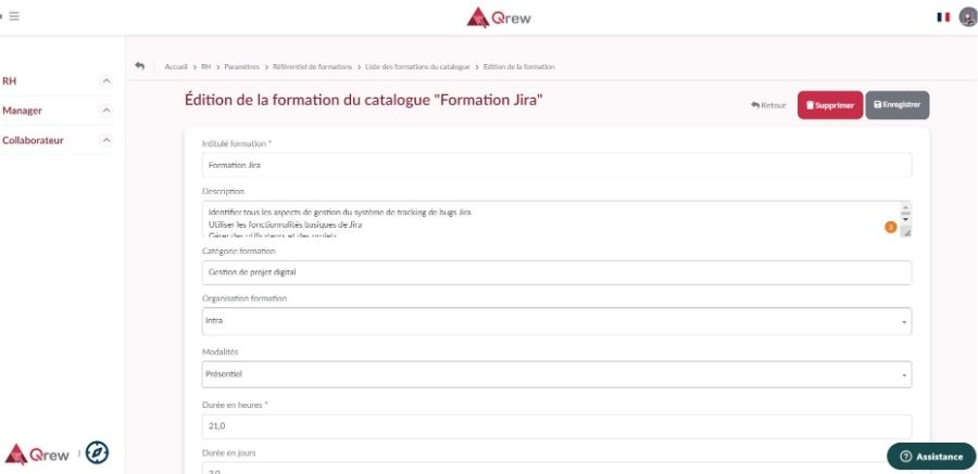 Ajout d'une formation dans le catalogue de formation