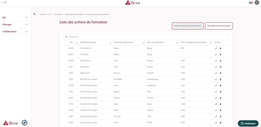 Liste actions de formation